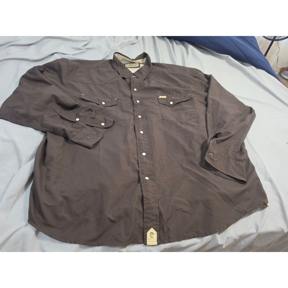 Rafter C Outdoors Mens XXL Brown Western Snap Shirt Micro Ripstop Fishing Hiking